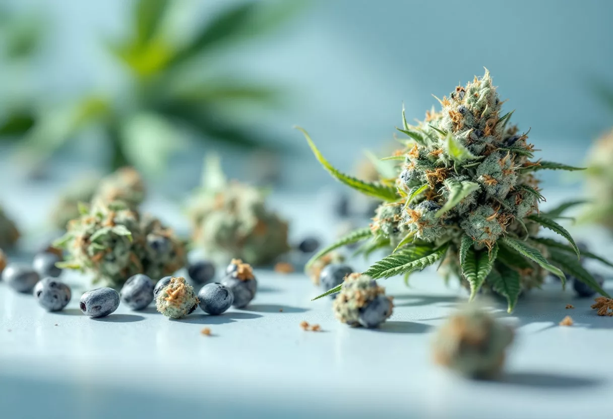Close-up of cannabis buds and seeds on a surface