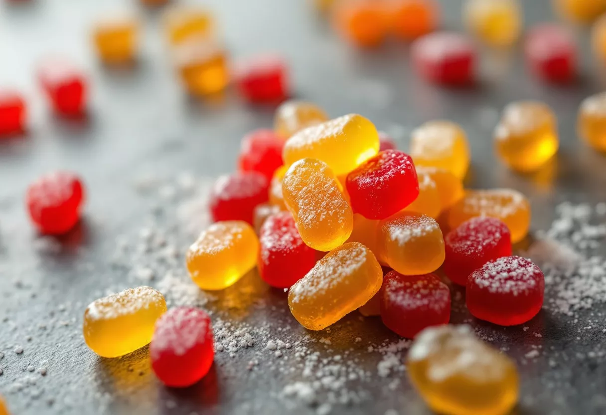 A pile of vibrant gummy candies in various colors