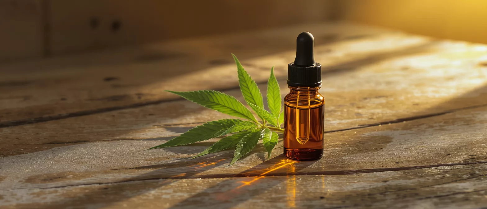 Amber dropper bottle with cannabis leaves