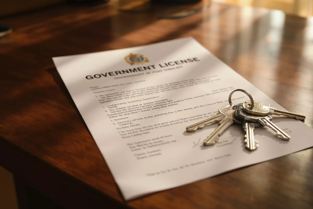 Government License and Keys A government license document with a set of keys resting on it.
