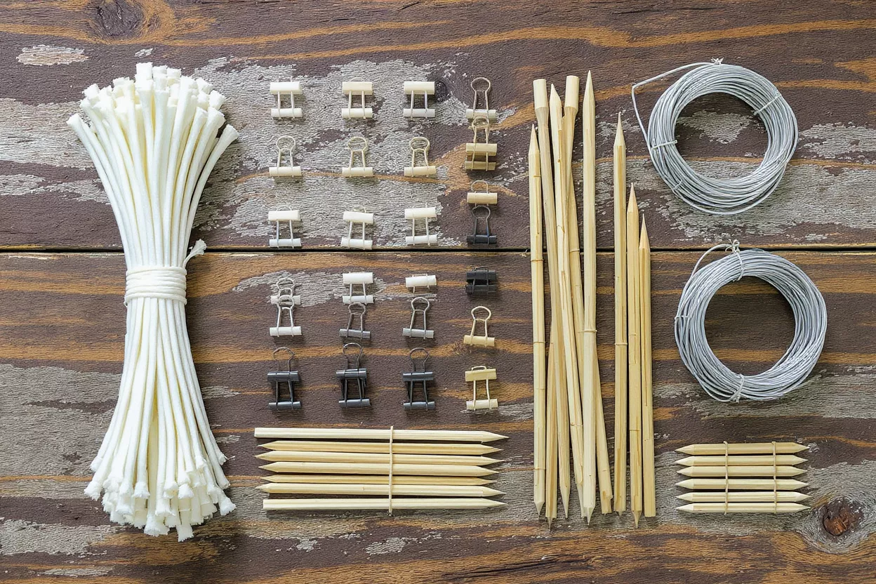 Assorted craft supplies including clips and sticks