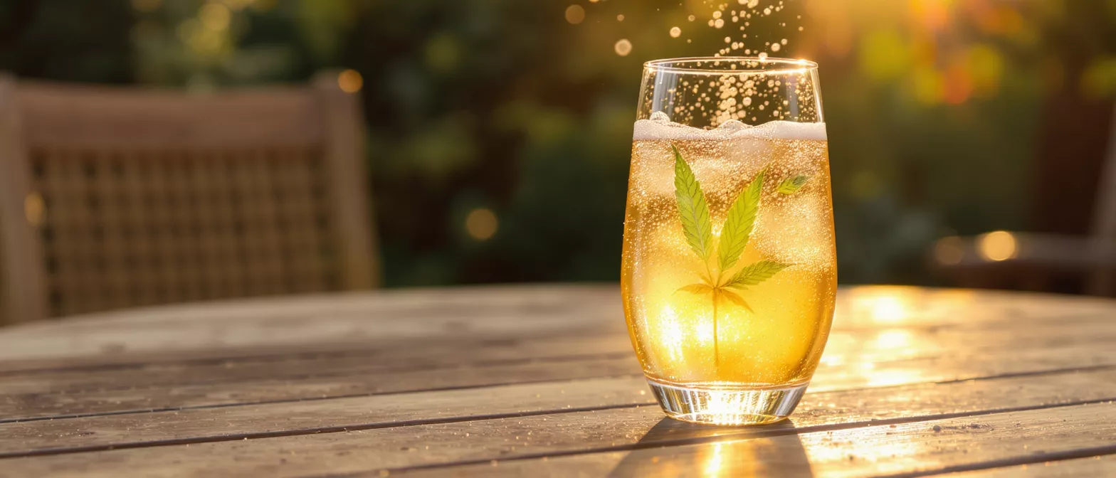 A glass of sparkling drink with mint leaves