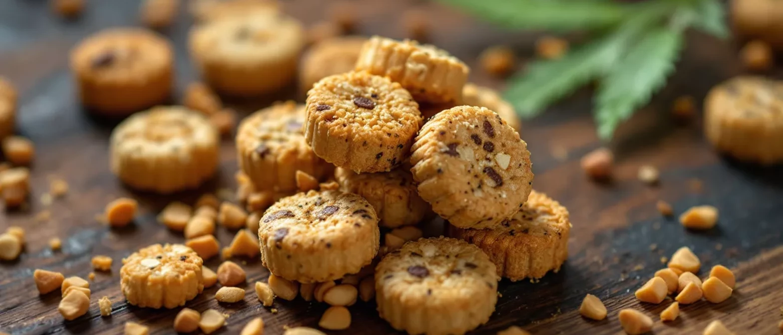 A pile of nut cookies with scattered nuts