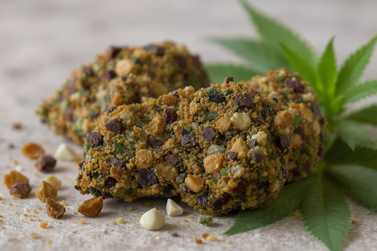 Close-up of cannabis-infused snack with ingredients