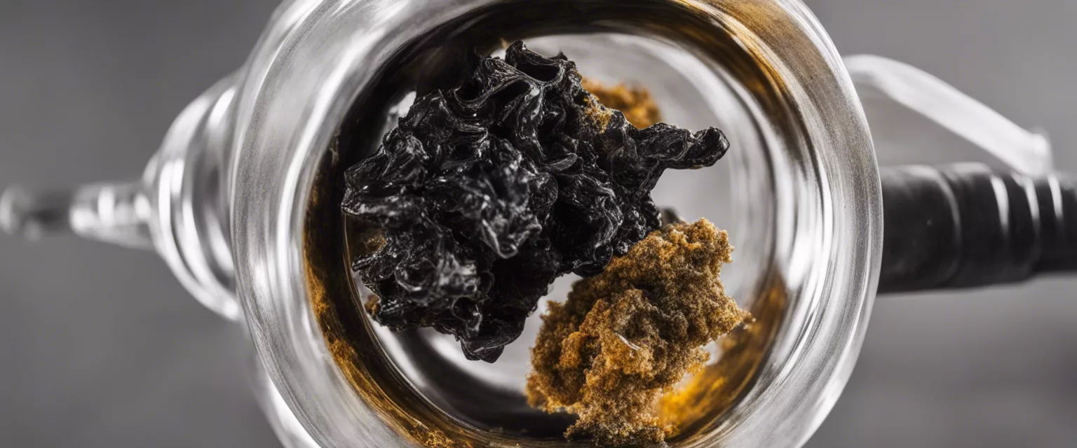 Close-up of cannabis concentrates in glass pipe.