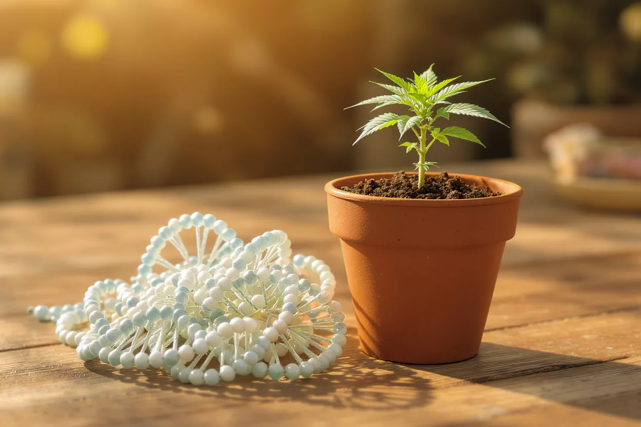A small green plant in a terracotta pot