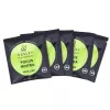 Five tea packets with green labels, featuring focus mintea and cbd information.