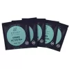 Five tea packets with teal labels on a dark background.