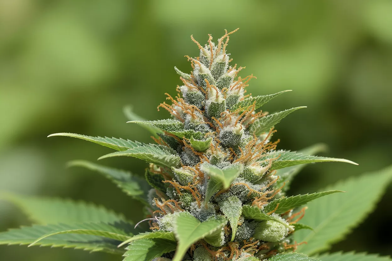 Detailed view of a flowering cannabis plant