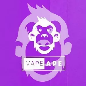 Minimalist ape face on vibrant purple background with VAPE APE text.