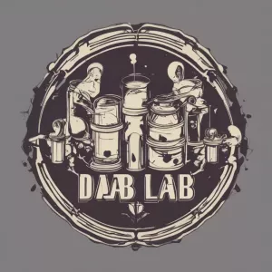 DAB LAB vintage logo with stylized laboratory equipment and Gothic elements.