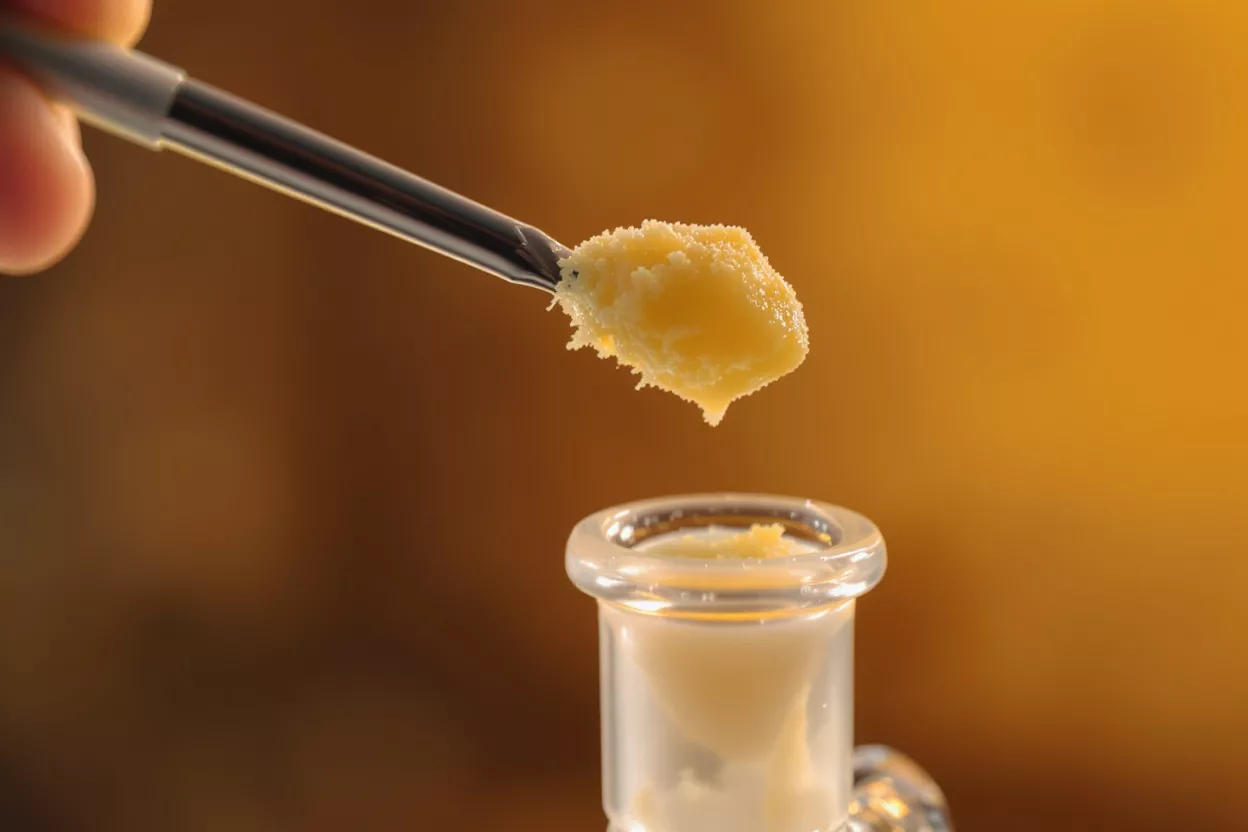 A close-up of cannabis concentrate on a dab tool
