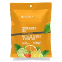 Birch + Fog 500mg CBD Citrus Menthol Cough Drops with Natural Flavors.