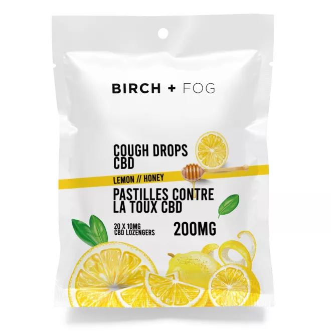 Birch + Fog Lemon Honey CBD Lozenges, 20-Pack, 200mg Total.