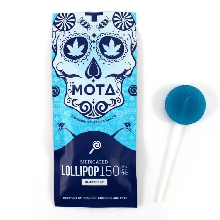 MOTA Blueberry Medicated Lollipop 150mg THC with Dia de los Muertos Skull Packaging