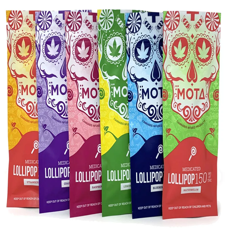 MOTA 150mg THC rainbow lollipop pack in 7 flavors