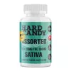 Hard Candy THC 300mg Sativa edibles, assorted flavors, with playful sun illustration.