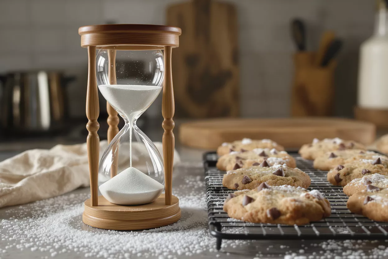 Cookies and Hourglass Hourglass beside freshly baked chocolate chip cookies