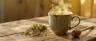 Warm cup of cannabis tea with hemp leaves