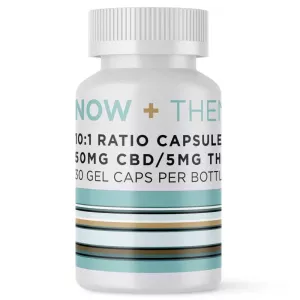 CBD and THC gel capsules by NOW + THEN bottle.
