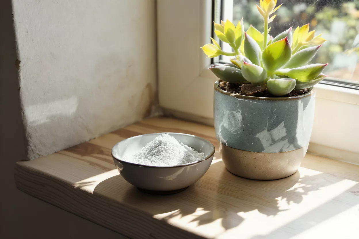 Succulent Plant and Salt Bowl Succulent plant next to a bowl of white salt