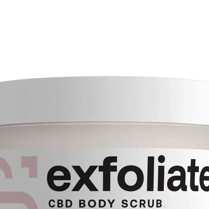 Sensitiva CBD Body Scrub Jar, Exfoliate Label Visible.