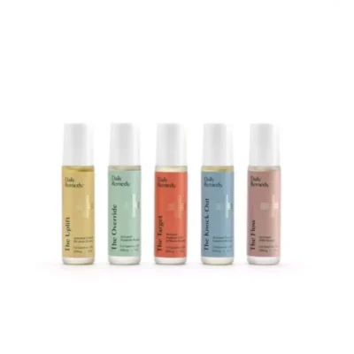Daily Remedy aromatherapy spray set for wellness and self-care in various hues.