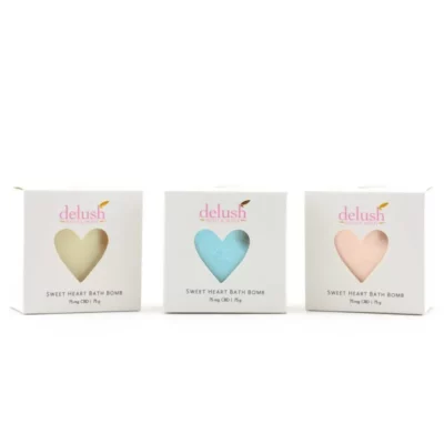 Delush CBD Heart Bath Bombs in Yellow, Blue, Pink - 75mg Luxury Relaxation.