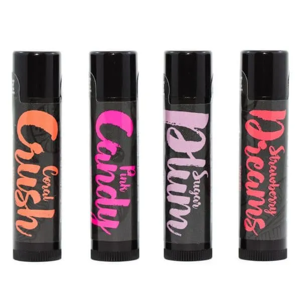 Set of 4 Flavored Lip Balms - Coral Crush, Pink Candy, Yum, Dreamsicle.