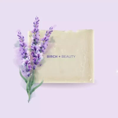 Lavender watercolor art for Birch + Beauty brand, featuring delicate flowers and modern typography.