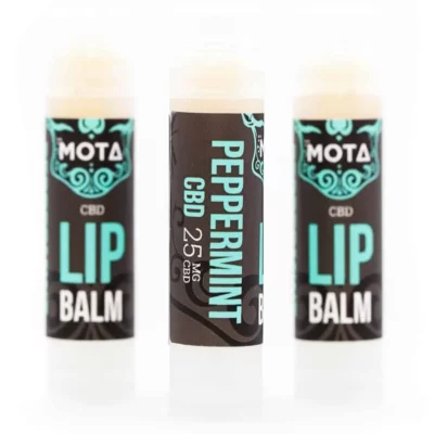 MOTA Peppermint CBD Lip Balm, 25mg for soothing chapped lips.
