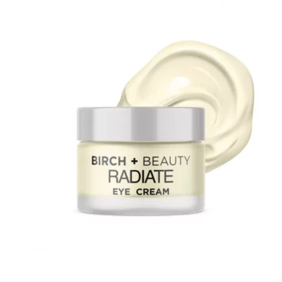 Birch + Beauty Radiate - Premium Frosted Glass Eye Cream Jar on White Background