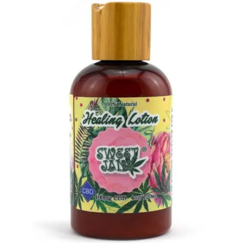 Sweet Jane CBD Healing Lotion - Natural, Floral Design, 4oz Bottle.