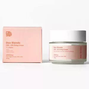 Duo Blends CBD CBG Body Cream packaging with 2000mg full spectrum hemp and sweet orange.