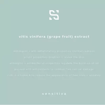 Vitis Vinifera Extract benefits for skin: astringent, anti-inflammatory, and rich in antioxidants.