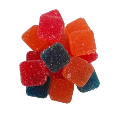 Assorted sugar-coated gummy candies in vibrant colors.