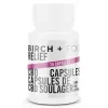 CBD relief capsules by Birch + Fog in a white bottle with magenta stripe, 25mg per capsule.