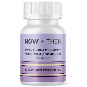 NOW + THEN Sweet Dreams Gummies bottle with CBN and CBD for sleep.