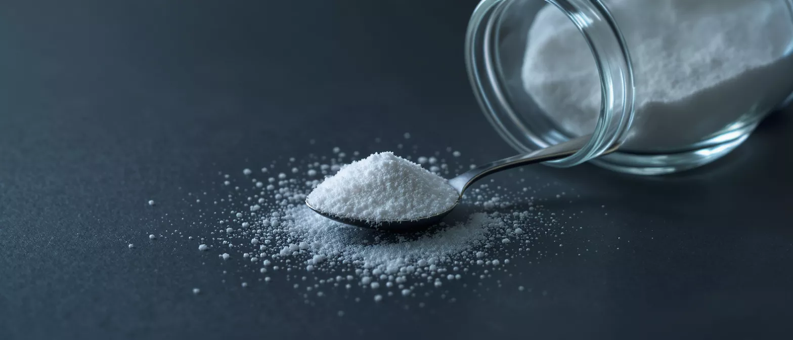 Une cuillère de sucre avec un pot en arrière-plan