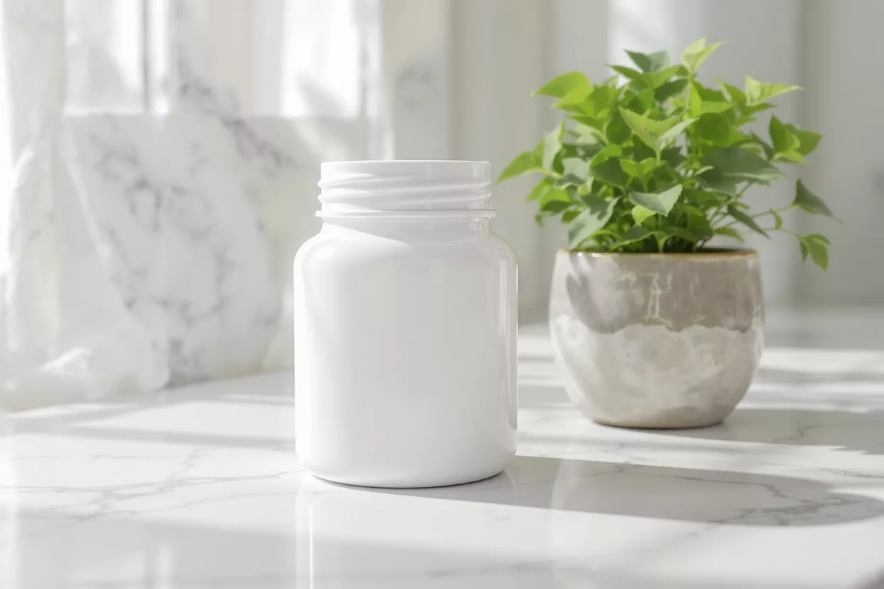 Pot blanc avec plante verte Un pot blanc à côté d'une plante verte en pot