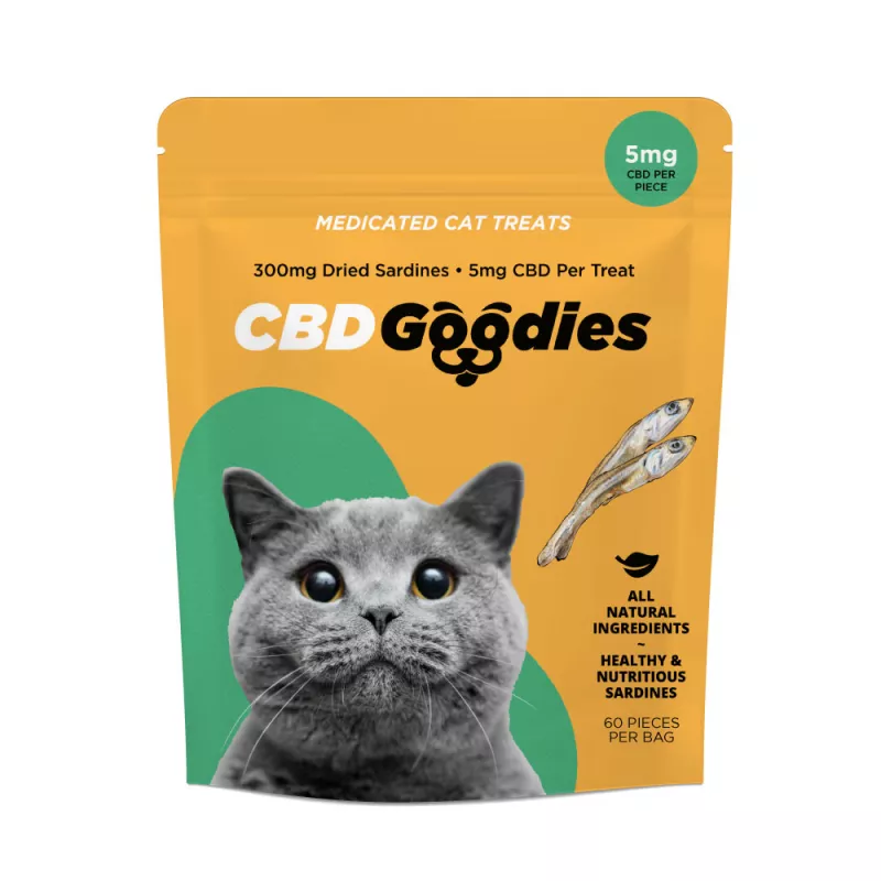 CBD Goodies - Natural Sardine Flavor Cat Treats with 5mg CBD, 60 Count.