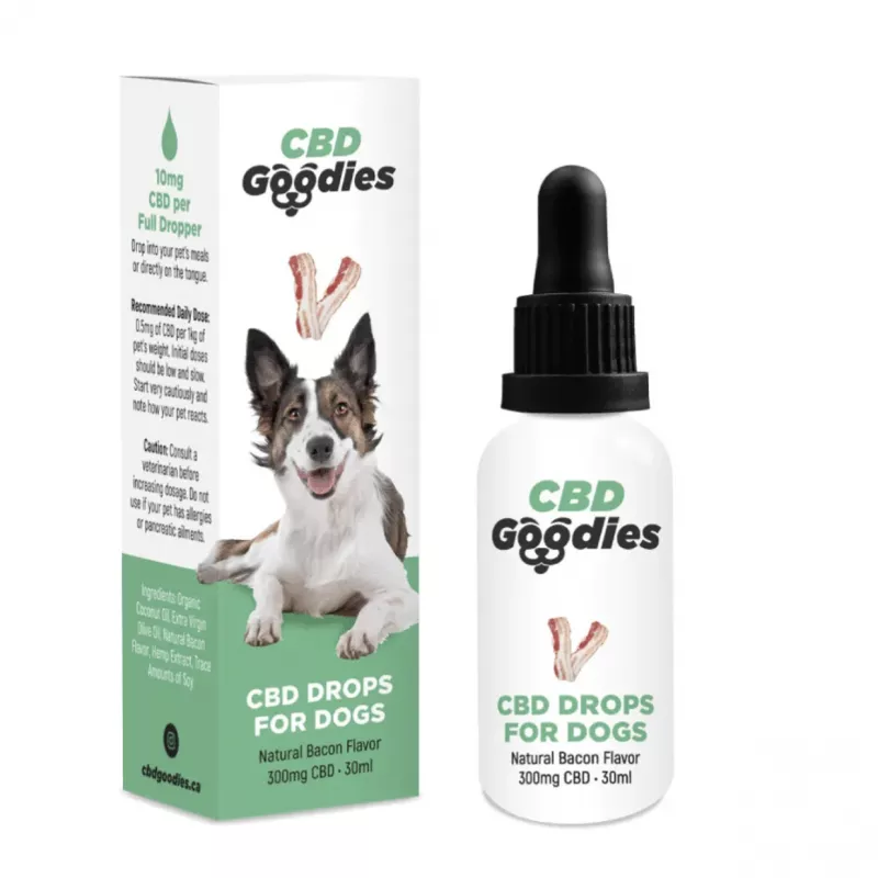 Bacon-flavored CBD oil drops for dogs, 300mg in 30ml dropper bottle