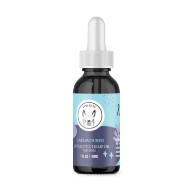 Naatuur 500mg Unflavored Pet Hemp Oil Tincture, 30ml Bottle with Dog Illustration.