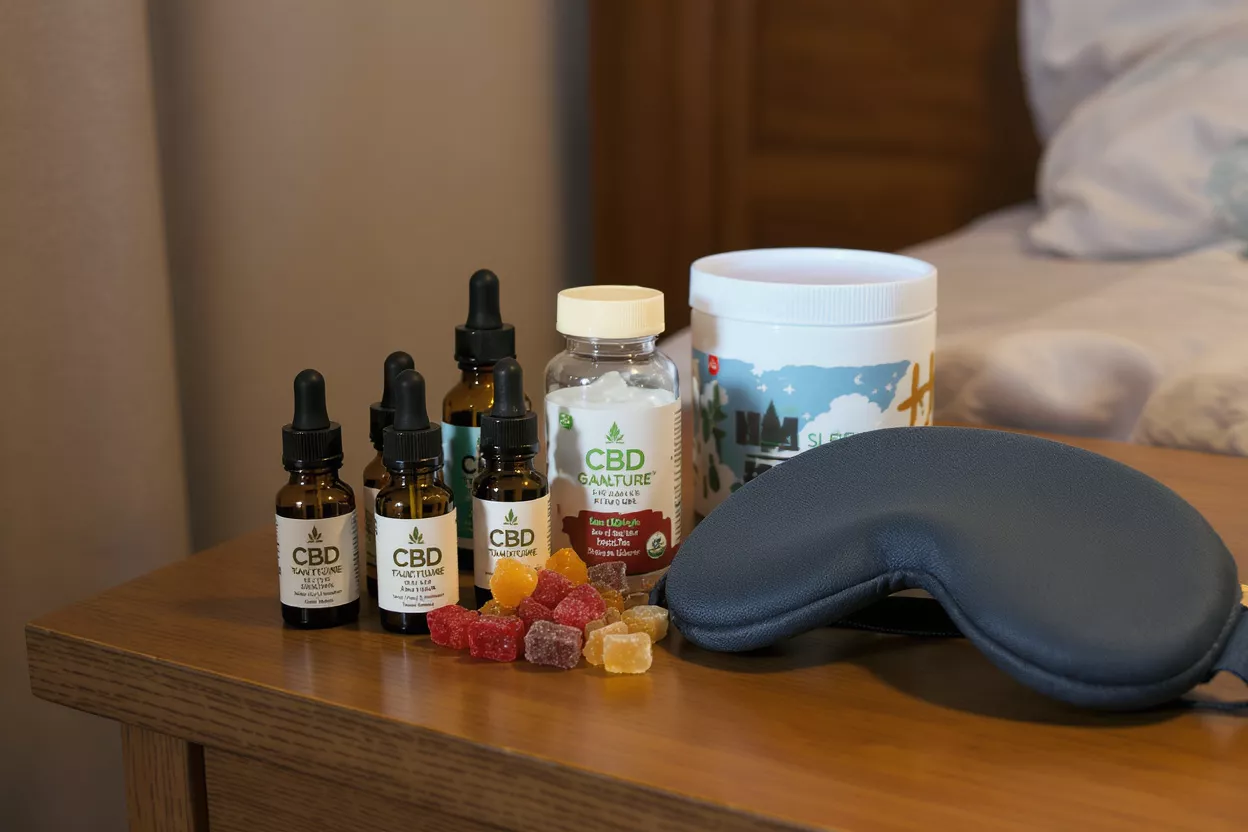 Various CBD products including oils and gummies