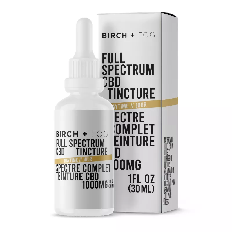Birch + Fog Daytime CBD Tincture, 1000mg for Anxiety and Pain Relief.