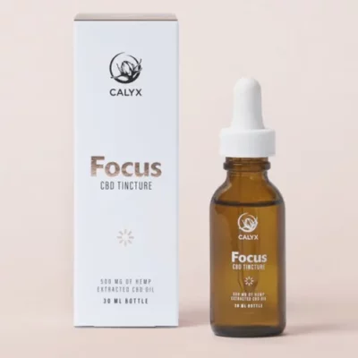 Calyx Focus CBD Tincture 500mg in 30ml amber bottle with white packaging