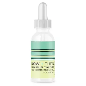 CBD CBG pain relief tincture bottle with dropper and green label design.