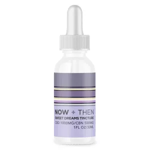 Sweet Dreams Tincture: CBD 1000mg, CBN 500mg for sleep in stylish bottle design.