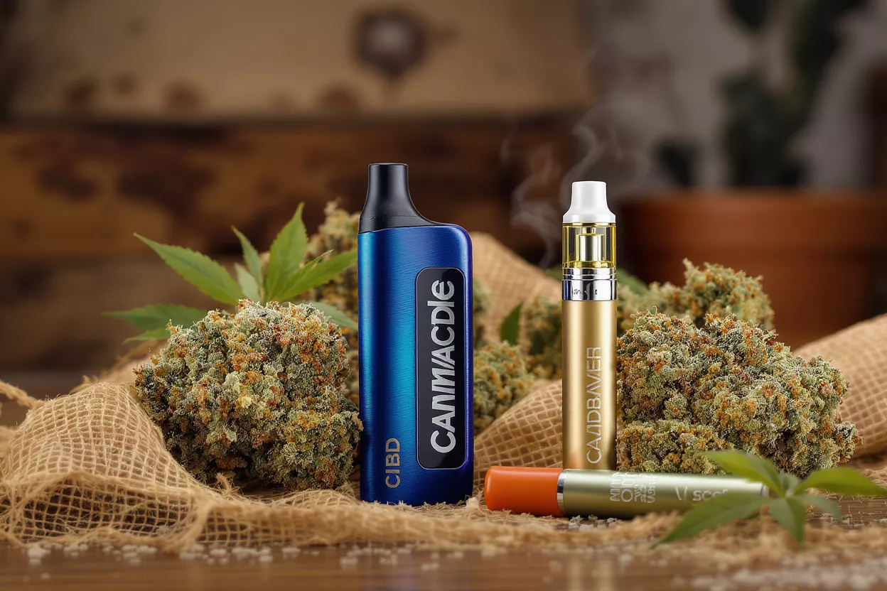 Various cannabis vaping products with flower