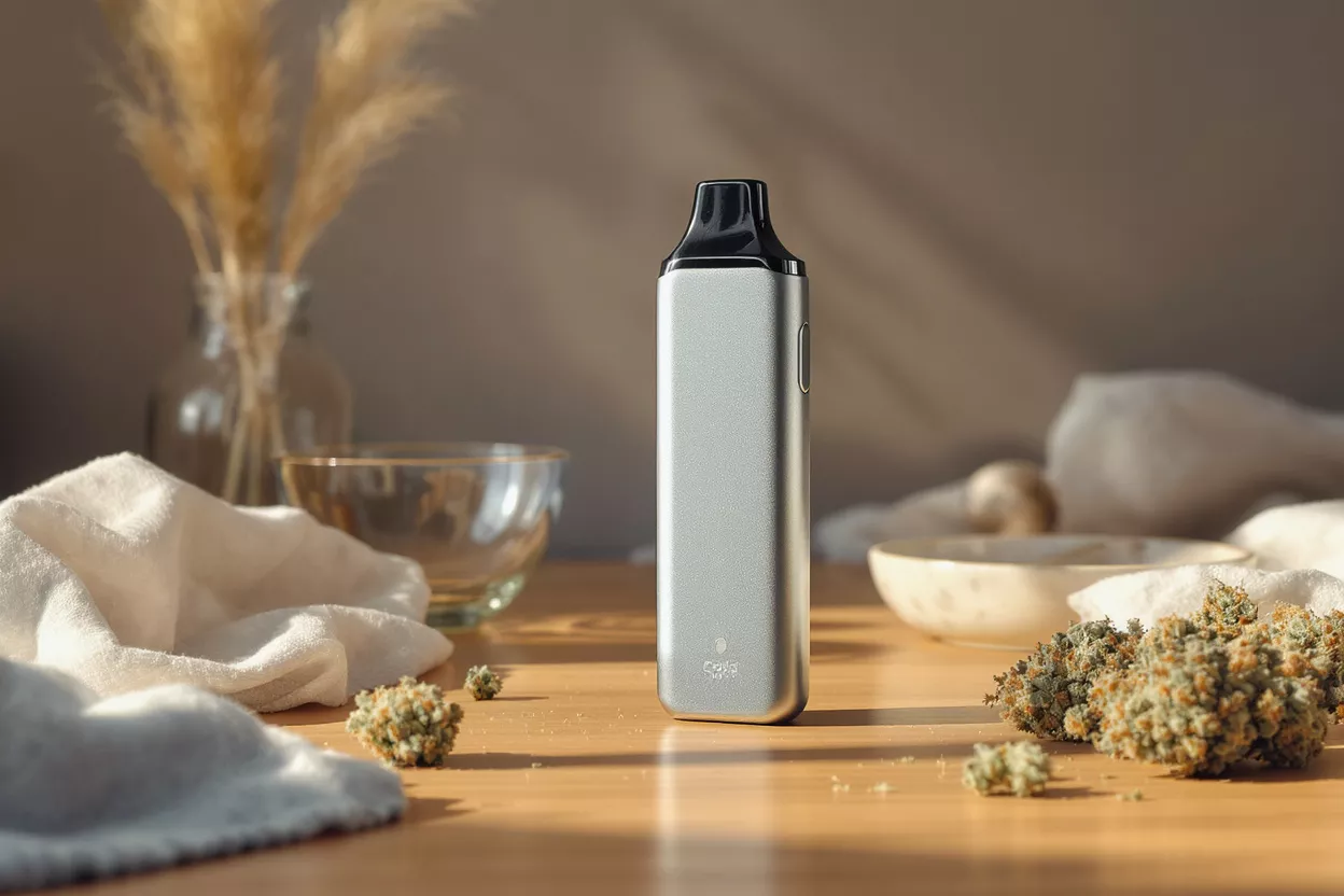 A sleek vape device on a wooden surface